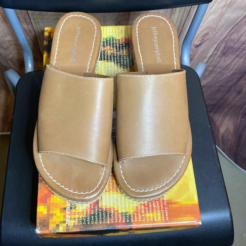 Jeffrey Campbell tan sandals/mules